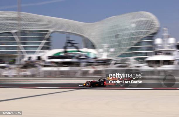 Max Verstappen of the Netherlands driving the Red Bull Racing RB16B Honda during practice ahead of the F1 Grand Prix of Abu Dhabi at Yas Marina...