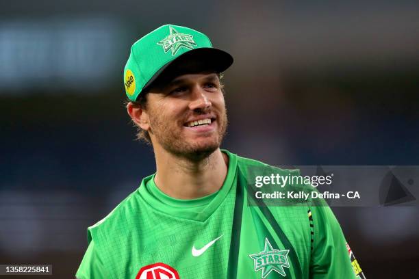 Nathan Coulter-Nile of the Stars looks on during the Men's Big Bash League match between the Melbourne Stars and the Sydney Thunder at Melbourne...