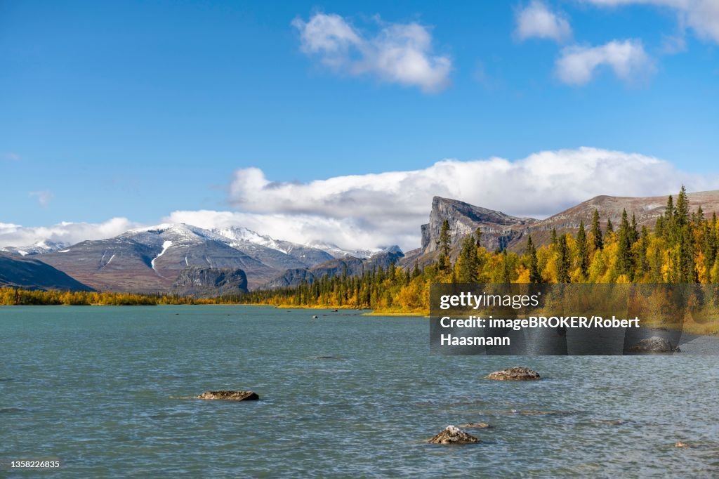 Lake Laitaure, with the mountains Skierffe and Nammatj, Sarek National Park, Laponia, Lapland, Sweden