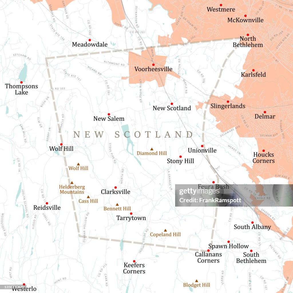 NY Albany New Scotland Vector Road Map