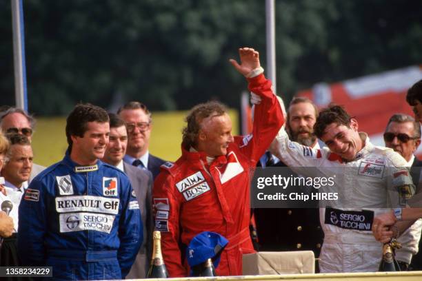Le coureur Niki Lauda remporte le grand prix de formule 1 de Brands Hatch, le 22 juillet 1984.