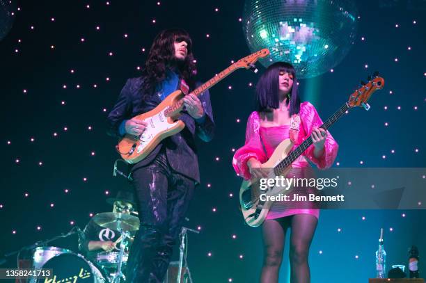 Drummer Donald Johnson Jr, guitarist Mark Speer and bassist Laura Lee of Khruangbin perform live on stage at Royal Oak Music Theatre on December 09,...