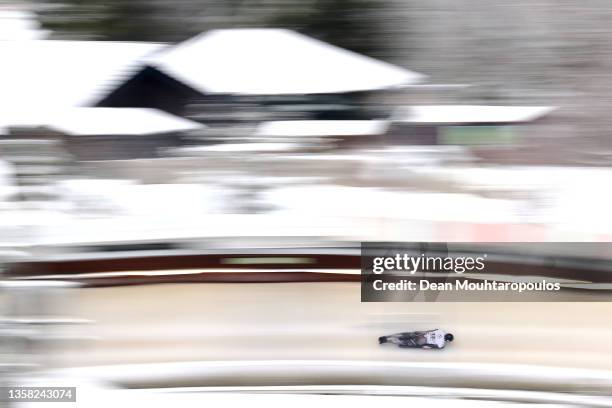 Tomass Dukurs of Latvia competes in the Men's Skeleton during the BMW IBSF World Cup Bob & Skeleton 2021/22 at Veltins Eis-Arena on December 10, 2021...