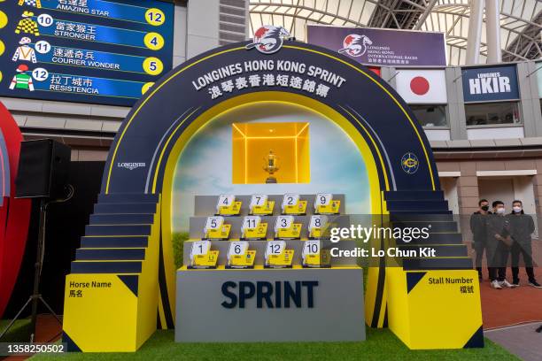 December 9 : LONGINES Hong Kong Sprint barrier draw result in the parade ring at Sha Tin Racecourse on December 9, 2020 in Hong Kong.