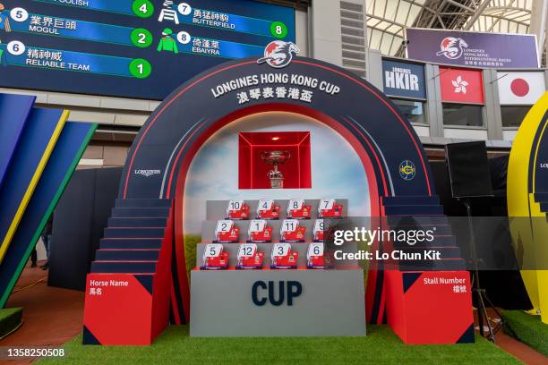 December 9 : LONGINES Hong Kong Cup barrier draw result in the parade ring at Sha Tin Racecourse on December 9, 2020 in Hong Kong.