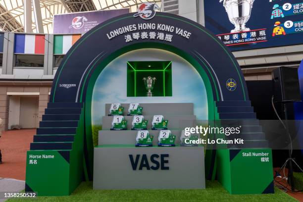 December 9 : LONGINES Hong Kong Vase barrier draw result in the parade ring at Sha Tin Racecourse on December 9, 2020 in Hong Kong.