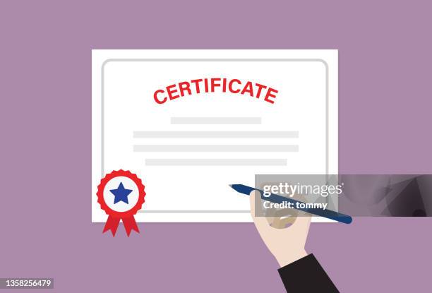 sign a certificate - employee of the month stock illustrations