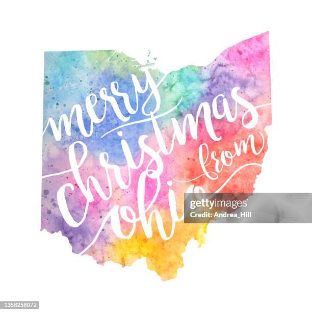 merry christmas from ohio raster watercolor map illustration - christmas border stock illustrations