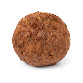 Single baked meatball isolated on white background