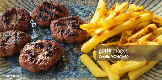 meatballs and  french fries - turkey meat balls stock pictures, royalty-free photos & images