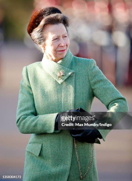 Princess Anne, Princess Royal represents Her Majesty The Queen as the Reviewing Officer during The Sovereign's Parade at the Royal Military Academy...