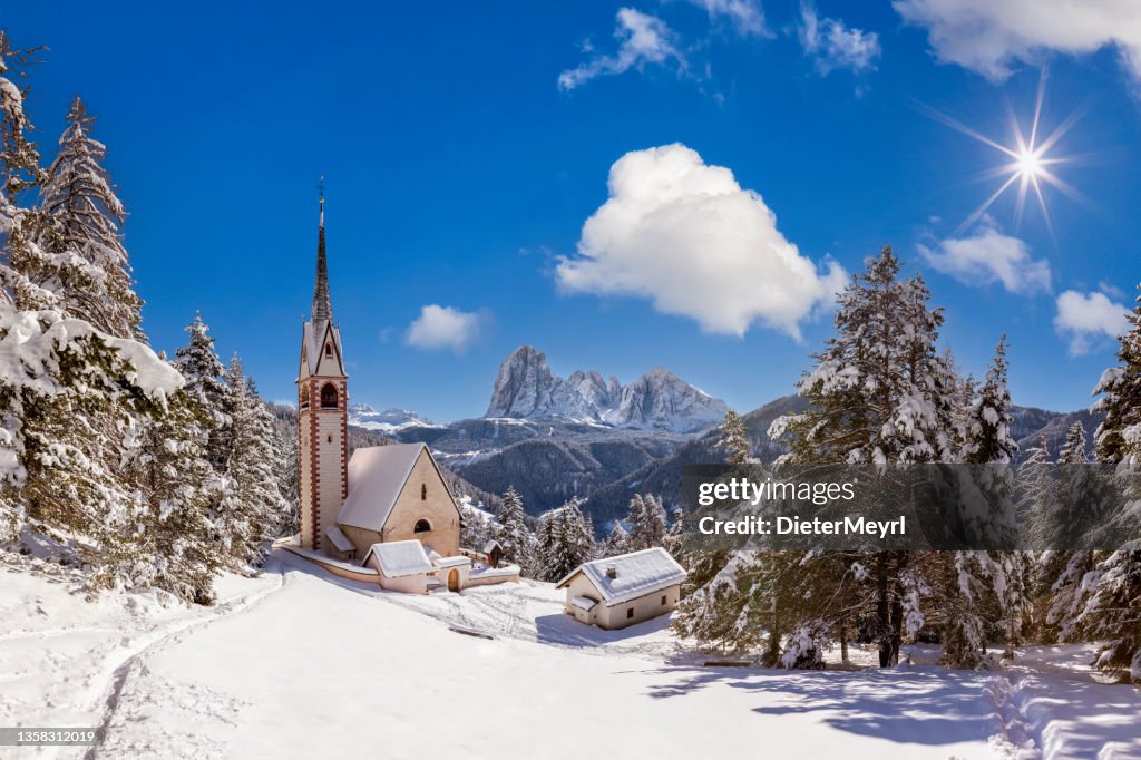 St. Jacob church above Val Gardena in Dolomites - Chiesa di San Giacomo in Ortisei