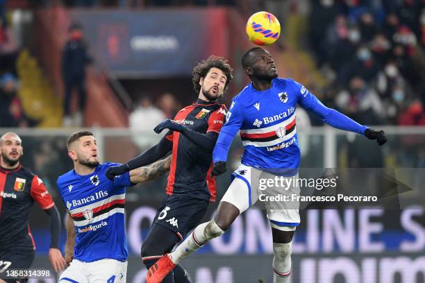 Mattia Destro of Genoa CFC scores the 1-3 goal during the Serie A match between Genoa CFC and UC Sampdoria at Stadio Luigi Ferraris on December 10,...