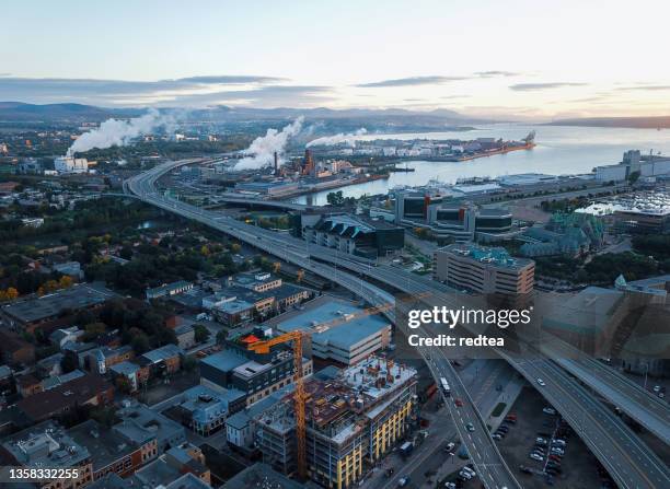 sunrise over old quebec downtown - quebec aerial stock pictures, royalty-free photos & images