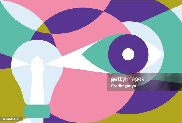 the design of face, eyes, lighthouse, and electric light constitutes a creative picture. - beacon stock illustrations