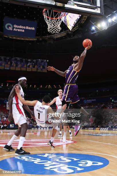 Jarell Martin of the Kings drives to the basket during the round two NBL match between Sydney Kings and Illawarra Hawks at Qudos Bank Arena on...