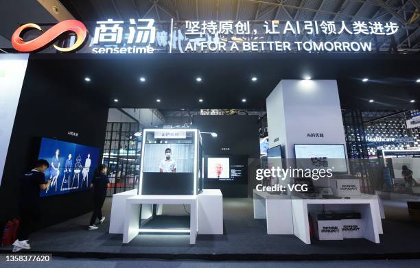 People visit the booth of SenseTime, a leading global AI company that develops AI technologies, is seen during 2021 China Content Broadcasting...