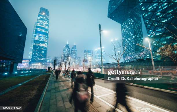 rush hour in beijing business district - busy high street stock pictures, royalty-free photos & images