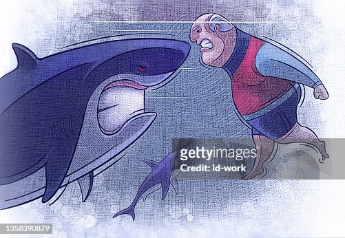 Senior Man Meeting Angry Shark High-Res Vector Graphic - Getty Images