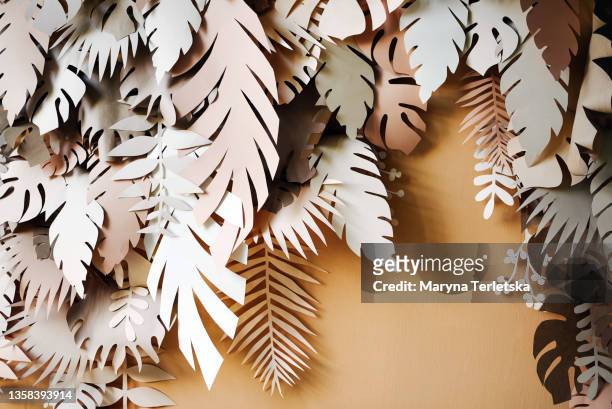 universal tropical background in beige color. - white flower paper stock-fotos und bilder
