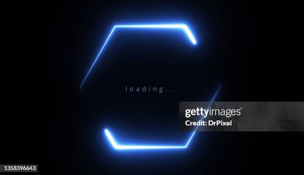modern glowing blue color progress loading hexagonal bar - computer loading stock pictures, royalty-free photos & images