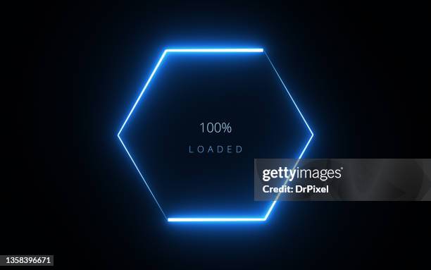 modern glowing blue color progress loading hexagonal bar - hexagone photos et images de collection