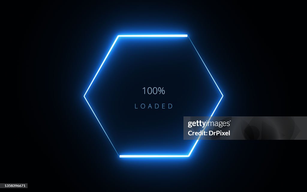 Modern Glowing Blue Color Progress Loading Hexagonal Bar