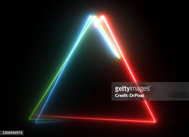 green, blue and red fluorescent energy light forming a triangle - fluorescent light 個照片及圖片檔