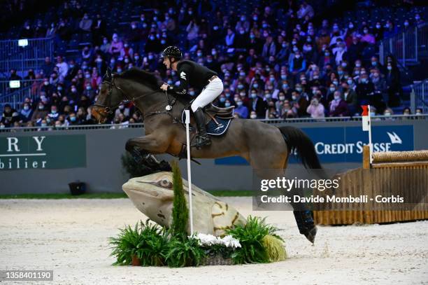 Robin Godel from Switzerland, riding Grandeur de Lully CH during Cross Indoor Rolex CHI Geneva on December 10, 2021 in Geneva, Switzerland.