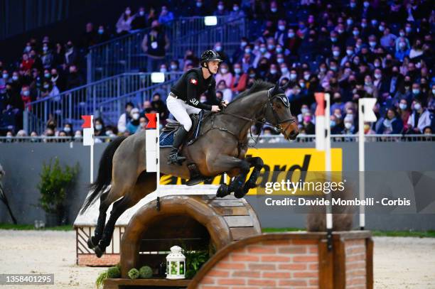 Robin Godel from Switzerland, riding Grandeur de Lully CH during Cross Indoor Rolex CHI Geneva on December 10, 2021 in Geneva, Switzerland.