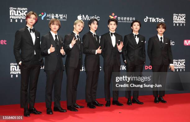 Boy band NCT 127 attends the Mnet Asian Music Awards 2021 on December 11, 2021 in Paju, South Korea.