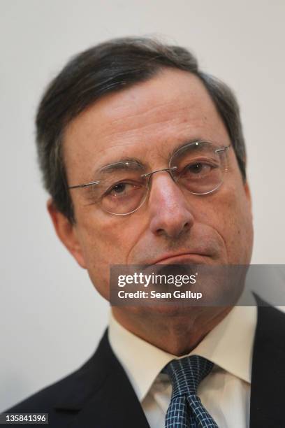 Mario Draghi, President of the European Central Bank , speaks at the Ludwig Erhard Lecture on December 15, 2011 in Berlin, Germany. Draghi said a...