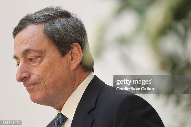 Mario Draghi, President of the European Central Bank , speaks at the Ludwig Erhard Lecture on December 15, 2011 in Berlin, Germany. Draghi said a...