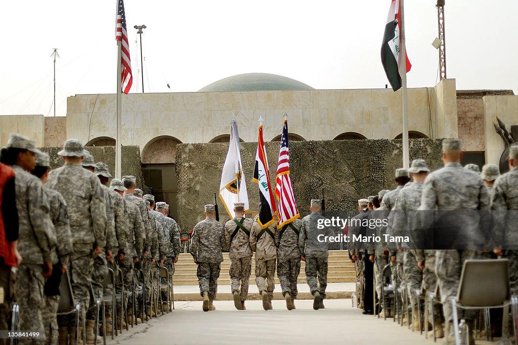 U.S. Military Holds Flag Casing Ceremony In Baghdad As Troops Pullout Of Country