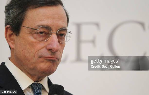 Mario Draghi, President of the European Central Bank , speaks at the Ludwig Erhard Lecture on December 15, 2011 in Berlin, Germany. Draghi said a...