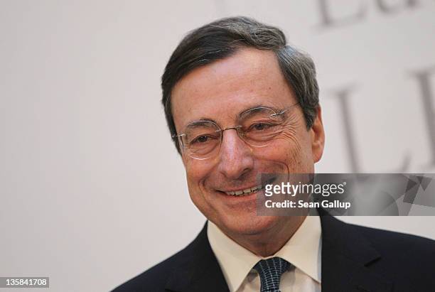 Mario Draghi, President of the European Central Bank , speaks at the Ludwig Erhard Lecture on December 15, 2011 in Berlin, Germany. Draghi said a...