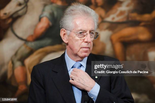 Italian Prime Minister Mario Monti attends a press conference with Mustafa Abdel Jalil, the head of Libya's National Transitional Council , at...