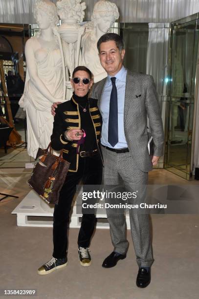 Princess Diane de Beauvau-Craon and Vice President of Sotheby's Pierre Mothes attend the "Karl with Friend" Exhibition at Sotheby's on December 11,...