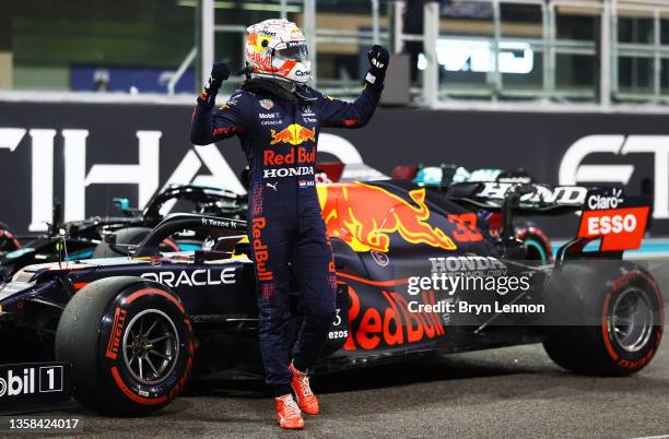 Pole position qualifier Max Verstappen of Netherlands and Red Bull Racing celebrates in parc ferme during qualifying ahead of the F1 Grand Prix of...