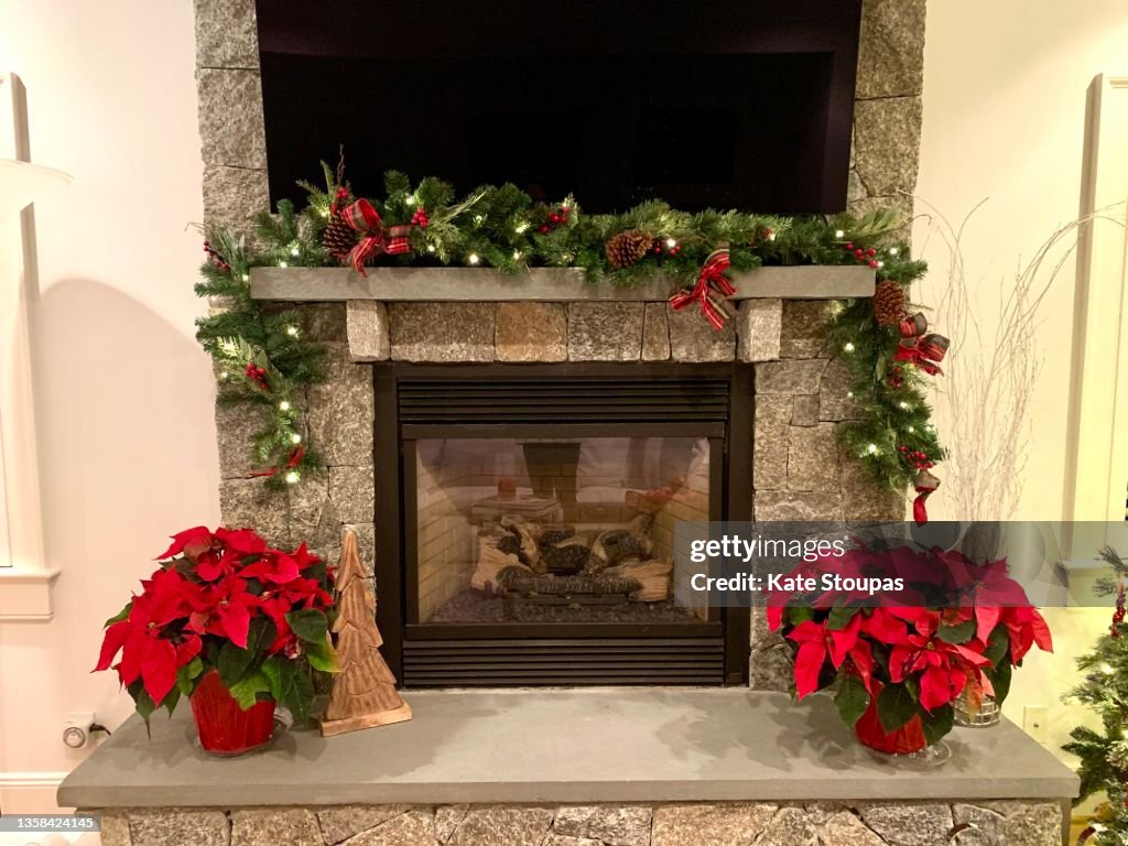 Decorated Christmas fireplace