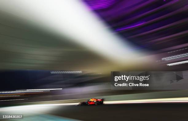 Max Verstappen of the Netherlands driving the Red Bull Racing RB16B Honda during qualifying ahead of the F1 Grand Prix of Abu Dhabi at Yas Marina...