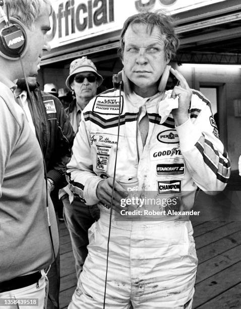 Driver Joe Ruttman is interviewed by MRN after competing in the 1983 Daytona 500 stock car race at Daytona International Speedway in Daytona Beach,...