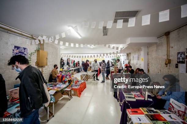 Several of the book stalls that make up the second edition of the literary fair 'Efimera Libreria Pop-Up', the Floreta space in the Madrid...