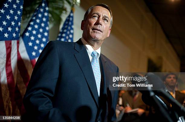 Speaker John Boehner, R-Ohio, addresses the media in the Capitol after a meeting of House Republicans where year end issues were discussed including...