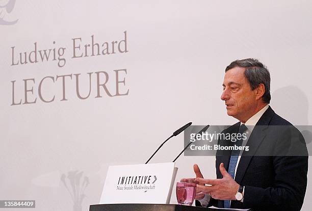 Mario Draghi, president of the European Central Bank , speaks during the 'Ludwig Erhard Lecture' event in Berlin, Germany, on Thursday, Dec. 15,...