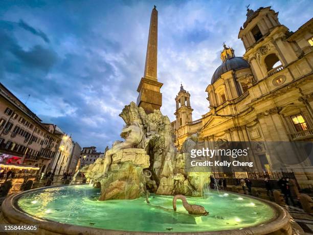 fountain of the four rivers at piazza navona - fountain of the four rivers stock pictures, royalty-free photos & images