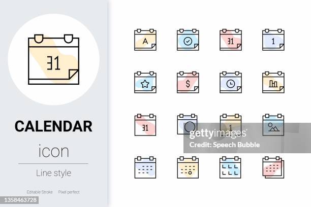 calendar, thin line vector icon set. - application deadline stock illustrations