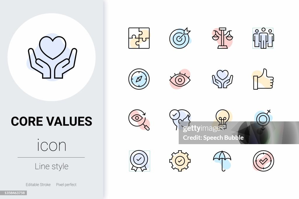 Core Values, thin line vector icon set.