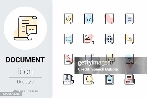 Document, thin line vector icon set. Document, thin line vector icon set.