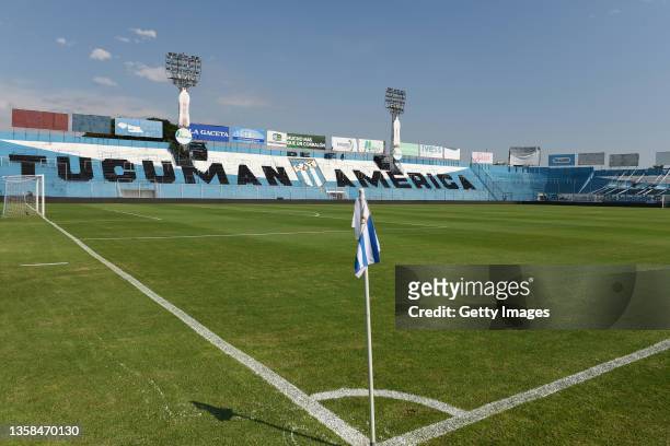 General view of the empty stadium prior the match between Atletico Tucuman and River Plate as part of Torneo Liga Profesional 2021 at Monumental Jose...